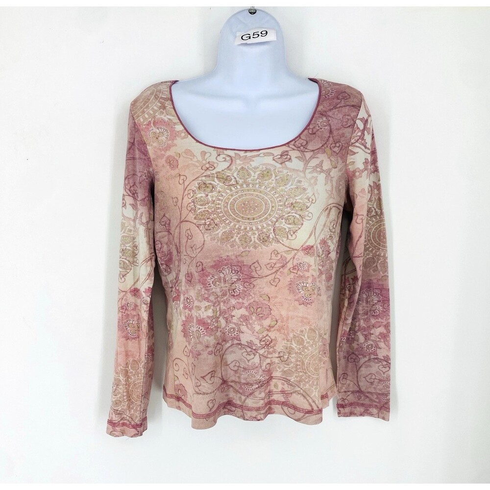 Vintage 90s B. Friends Pink Mandala Top Medium Fairy Grunge Long Sleeve USA Made